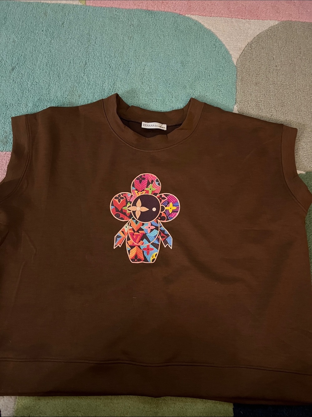 Brown Graphic Sweatshirt with Multicolor Floral Character - soft as butter!